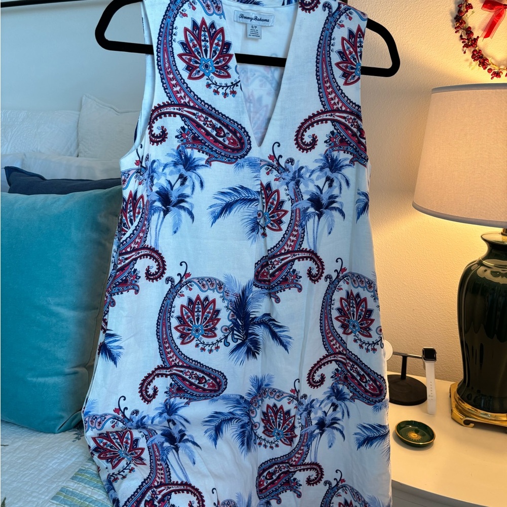 Tommy Bahama paisley, fully lined, 55% linen dress